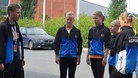 Valmentaja Jari Haverinen ja Kajaanin Kipinän 15-vuotiaiden SM-viestijoukkue Suvi Kemppainen, Emma Karjalainen, Annika Haverinen ja Mari Heinonen (oik.). Kuva: Haverisen perhealbumi